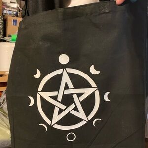 Hand made Mystical Black Tote with White Symbol